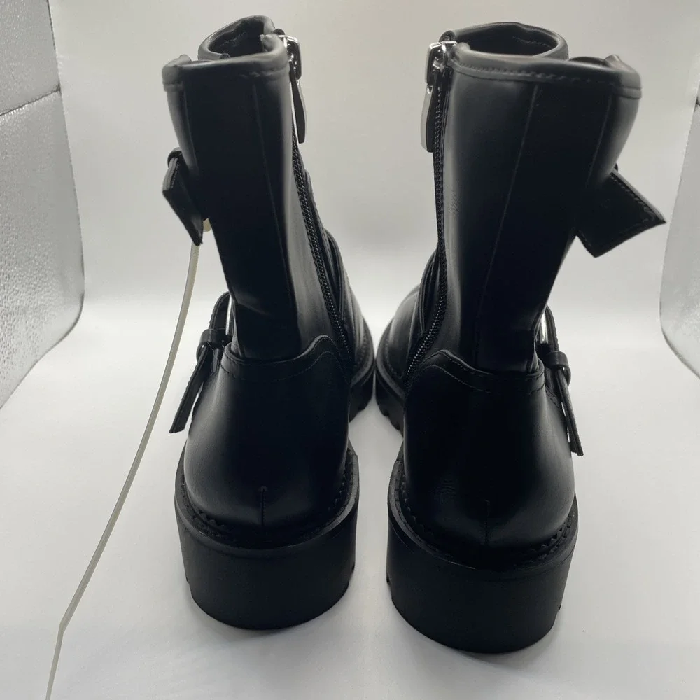 Goth Streetwear Nordstrom Rack Biker Booties Ladies 6.5 Faux Black Leather NWT
